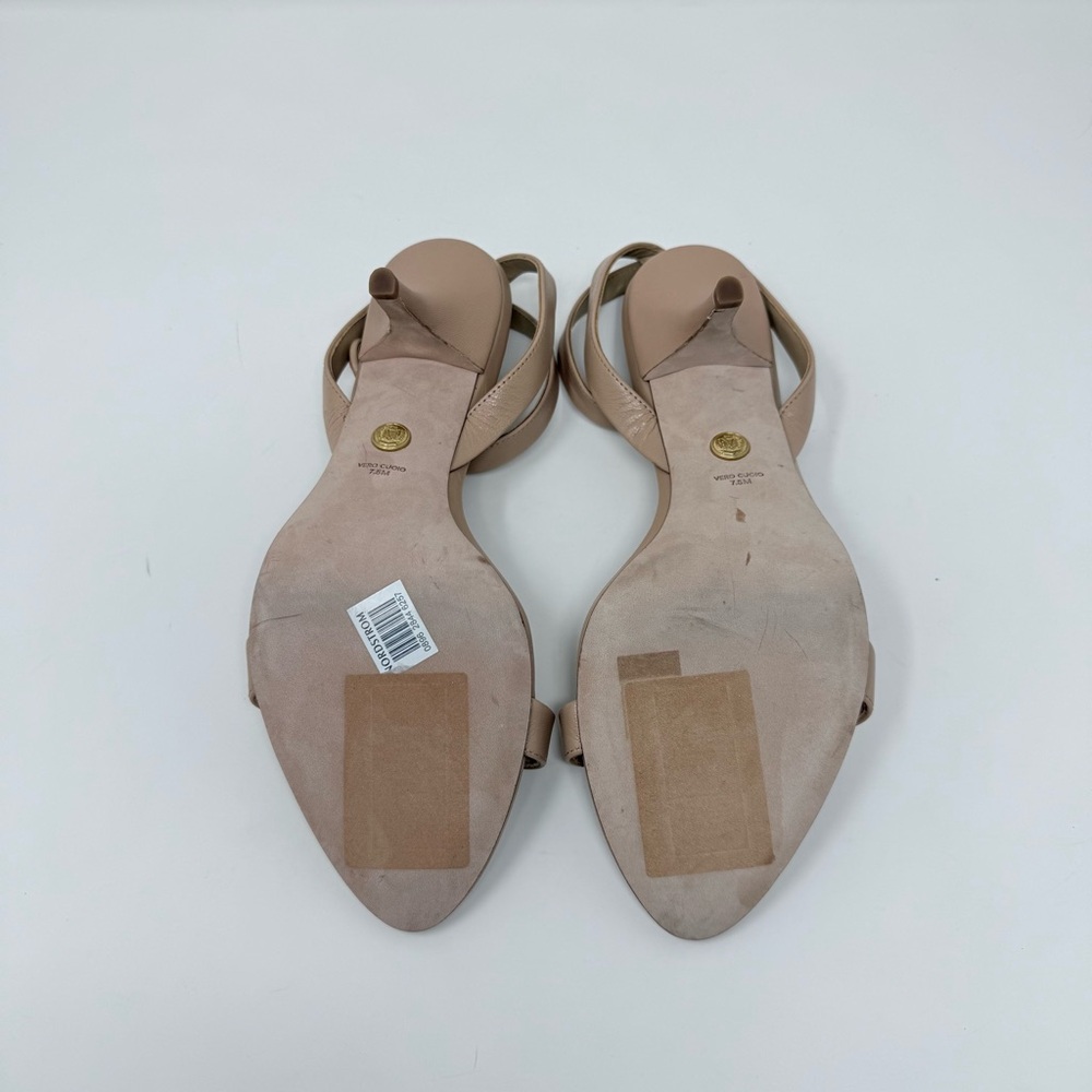 New Veronica Beard Darcelle Leather Sandal In Bisque Mid Heel Sz 7.5 - Picture 13 of 14